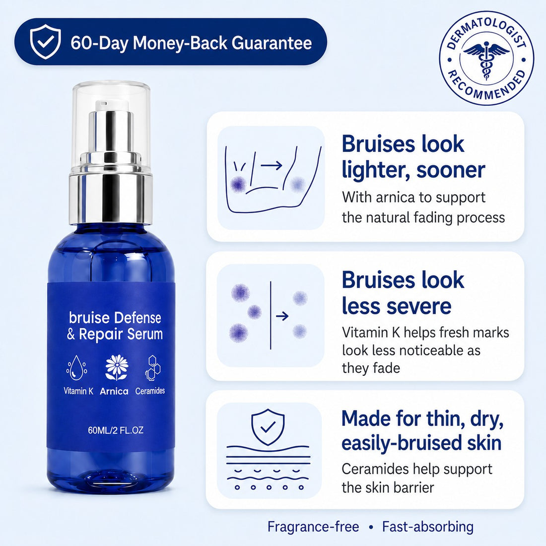Fadewell Bruise Defense & Repair Serum — 60-day guarantee, dermatologist recommended